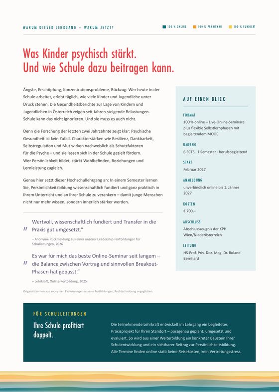 Folder, Seite 2: Warum dieser Lehrgang – warum jetzt?