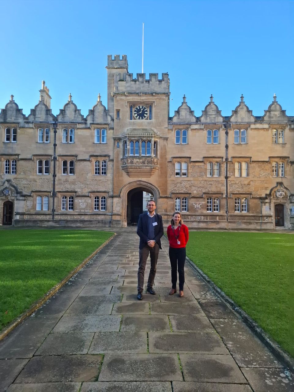 Roland Bernhard and Evelyn Kropfreiter in the front quad of Oriel College, Oxford, January 2026