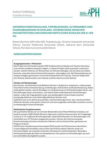 Unterrichtsentwicklung, Fortbildungen, Elternarbeit und Evidenzbasierung in England – PDF